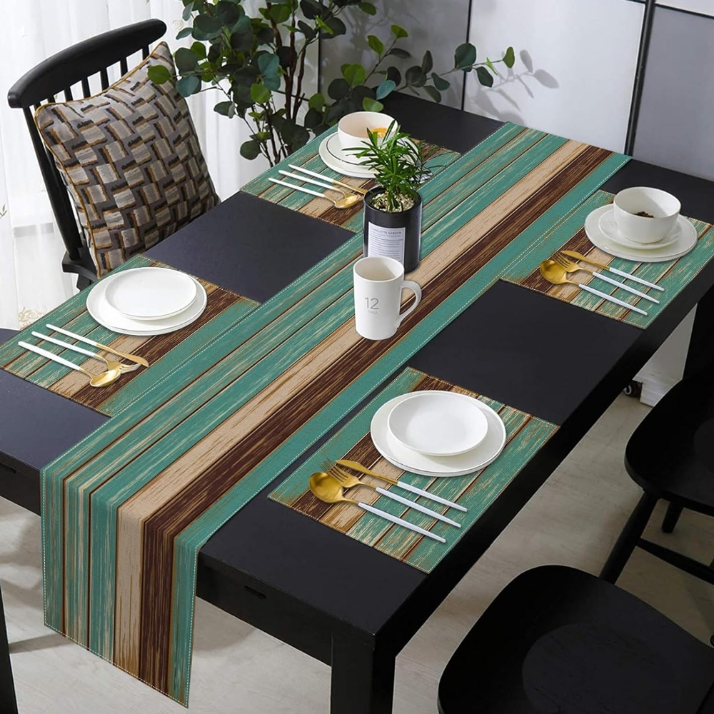 Elegant Green and Brown Table Runner